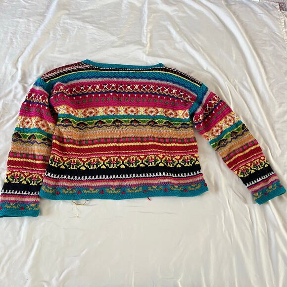 Vtg Y2K 2000s Colorful Floral Hand Knit Pullover Sweater Wmns M Nordic - Picture 8 of 8